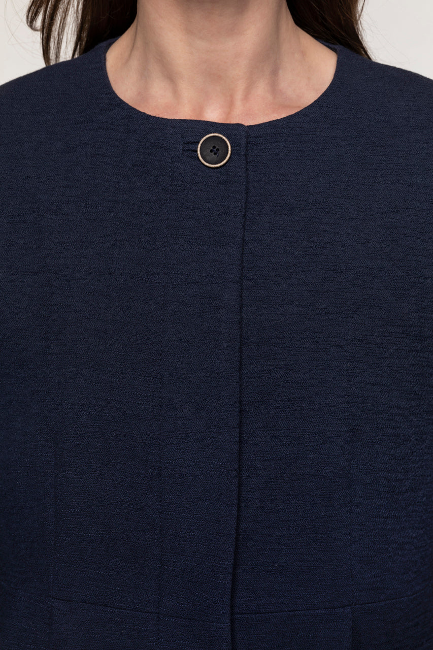 SOVERIA navy collarless fitted coat-Navy blue collarless fitted coat