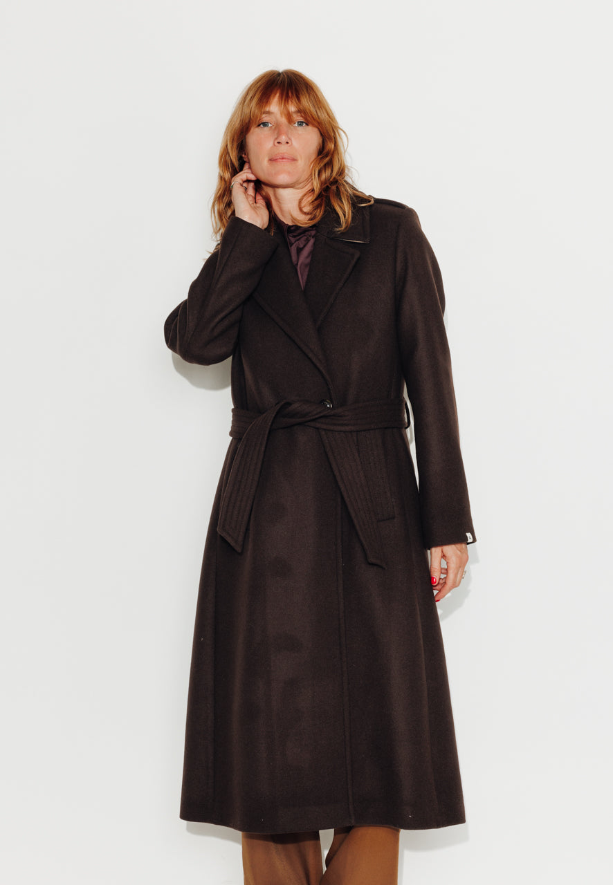 PRECIEUX - PRECIEUX - Manteau long ceinturé en drap de laine vierge marron Marron / Brown - Trench & Coat