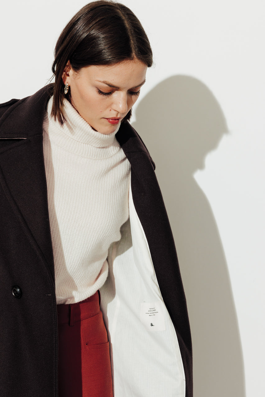 PRECIEUX - PRECIEUX - Manteau long ceinturé en drap de laine vierge marron Marron / Brown - Trench & Coat