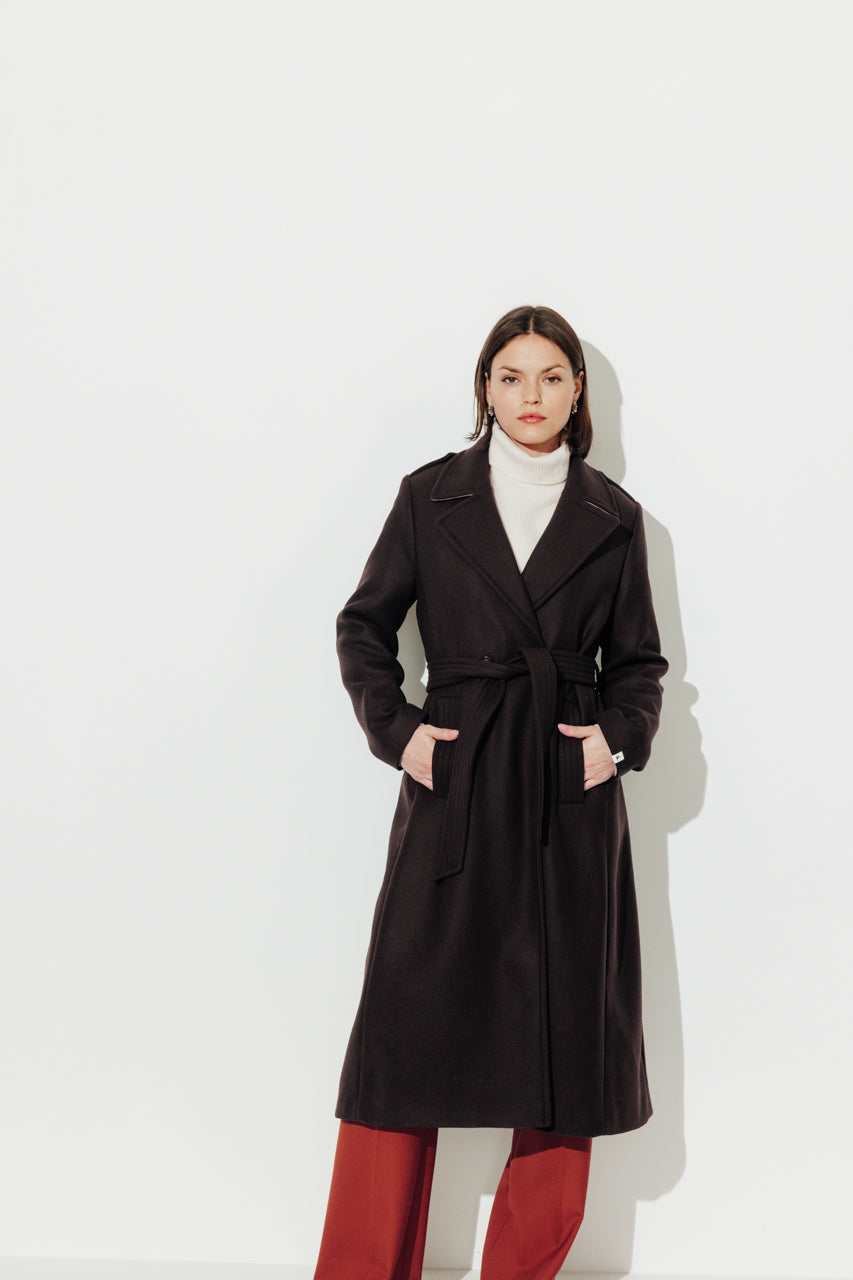 PRECIEUX - PRECIEUX - Manteau long ceinturé en drap de laine vierge marron Marron / Brown - Trench & Coat
