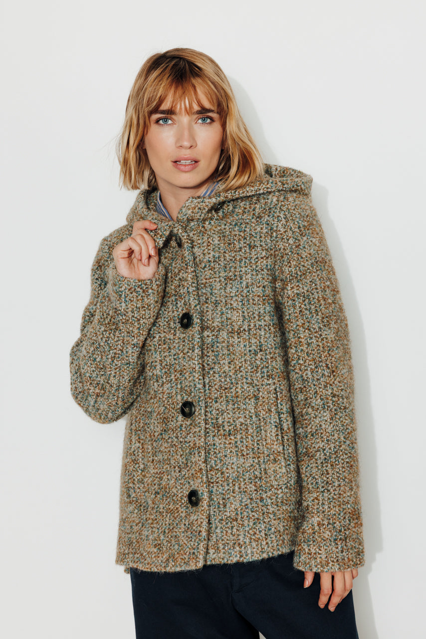 Manteau à capuche femme hiver en alpaga multicouleur- Trench