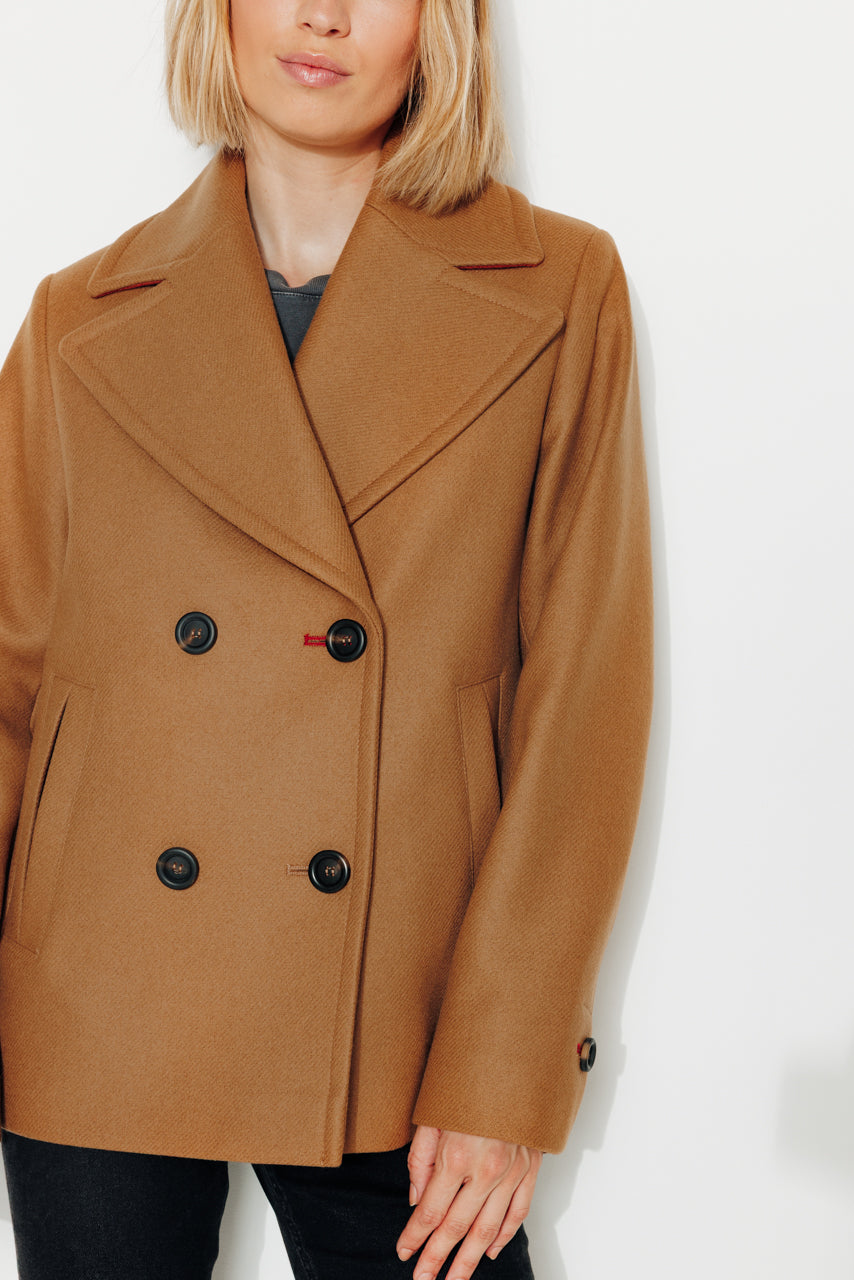 Caban femme hiver authentique en drap de laine camel- Trench