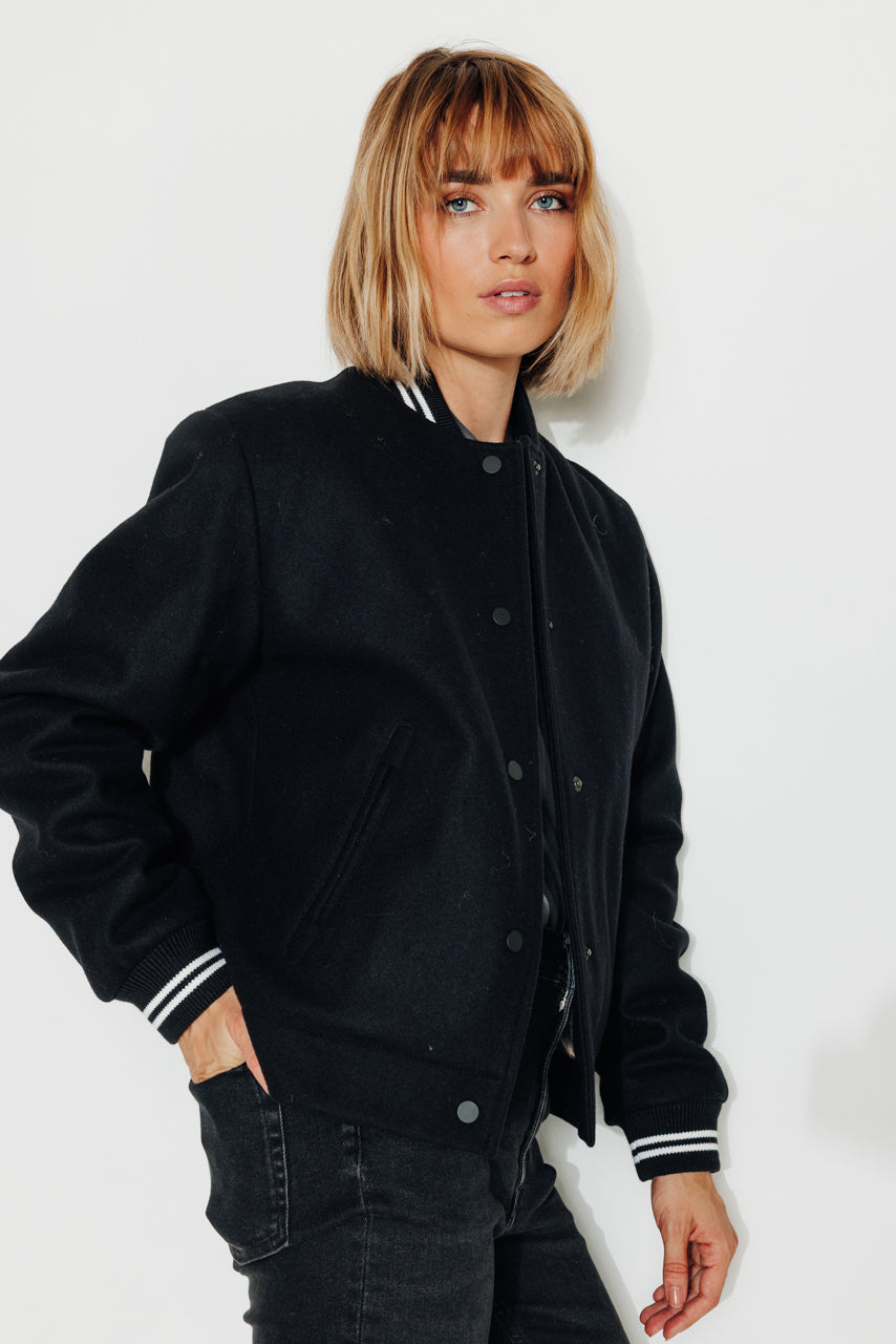 Women's quilted jacket padded in black wool cloth Trench &