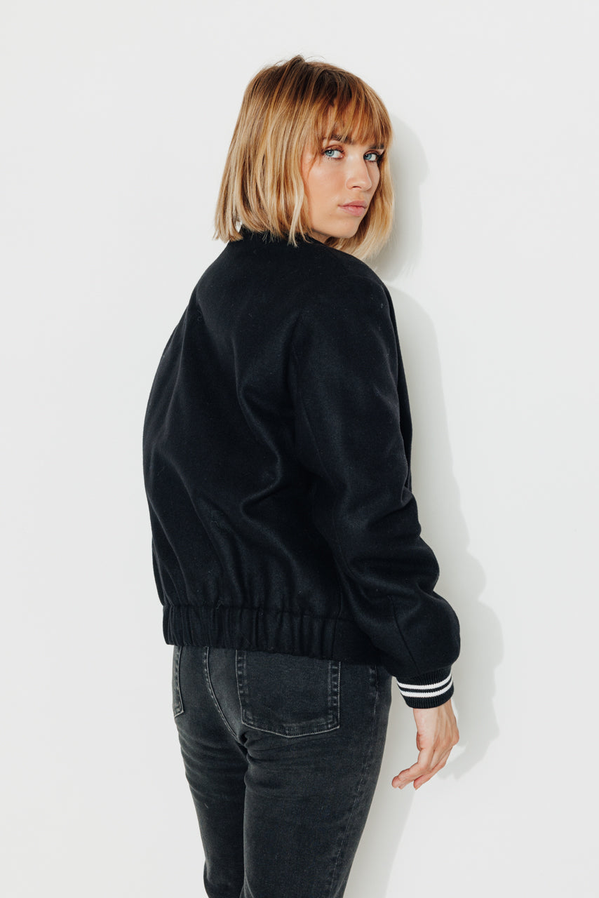 YOLET-Bombers padded bomber in black wool cloth