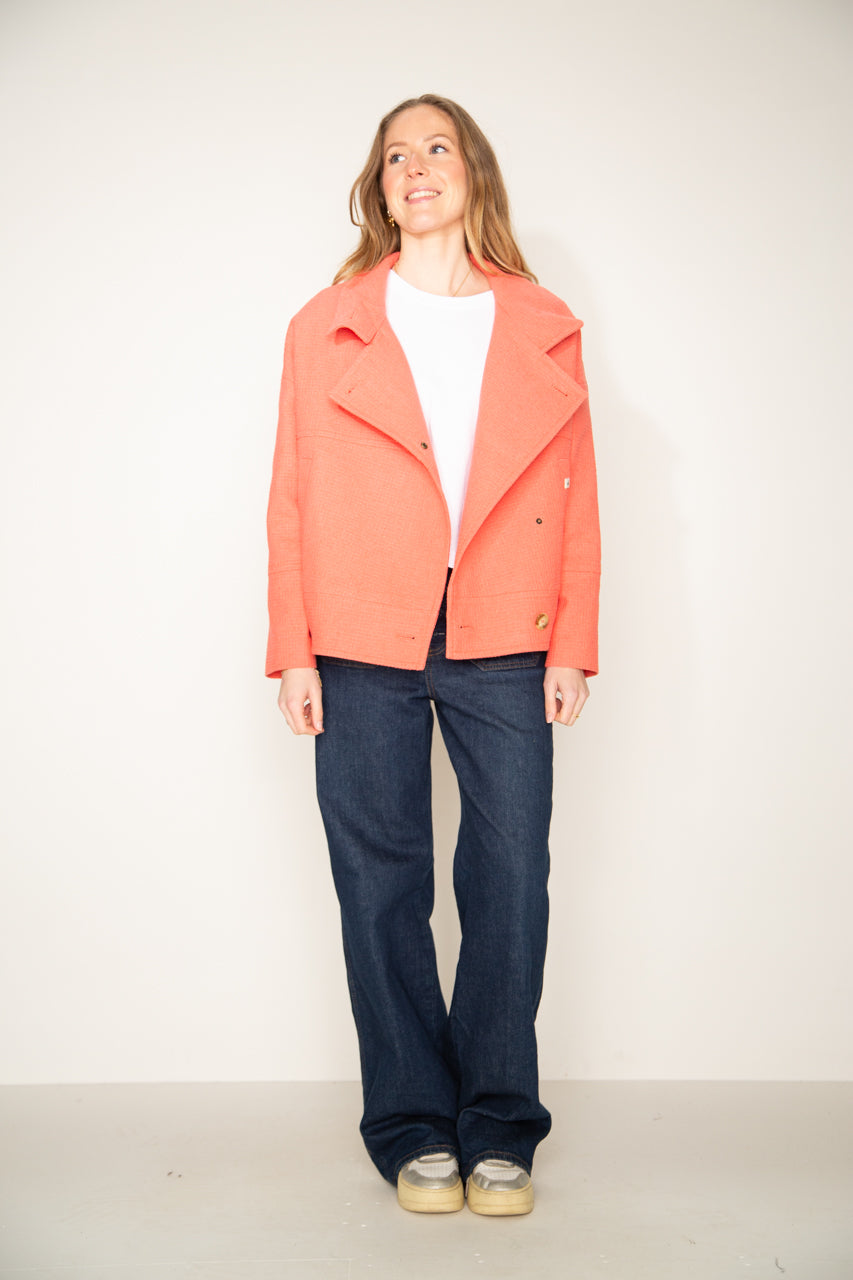 Mably- Manteau court oversize corail