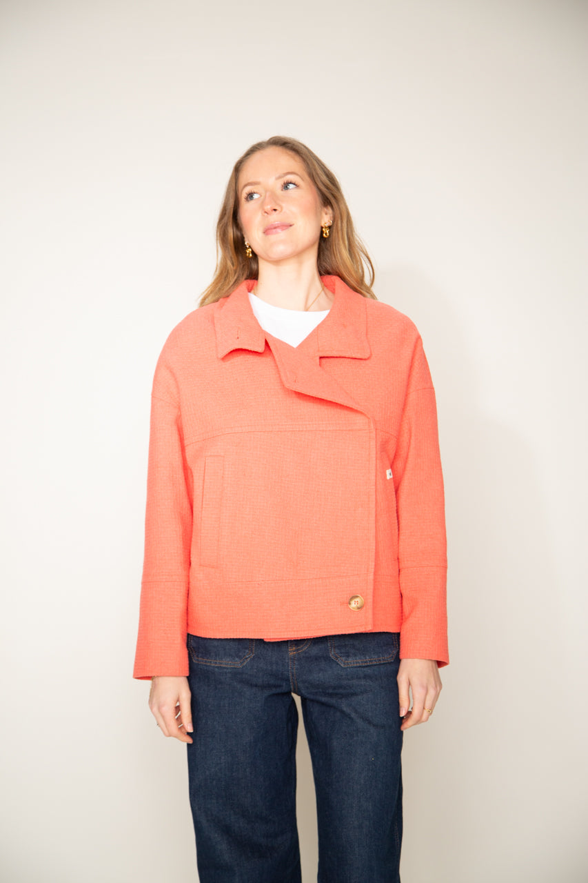 Mably- Manteau court oversize corail