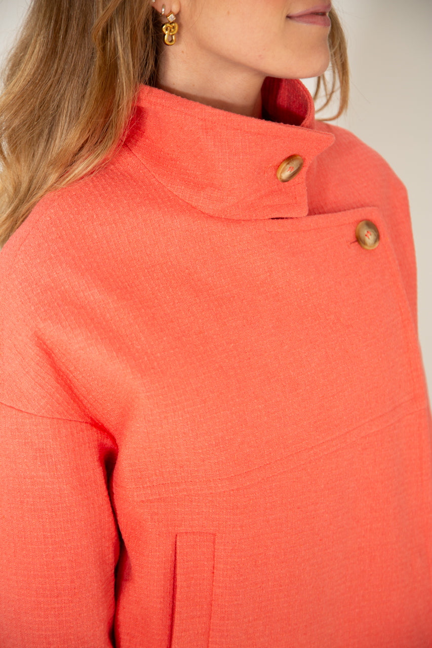 Mably- Manteau court oversize corail