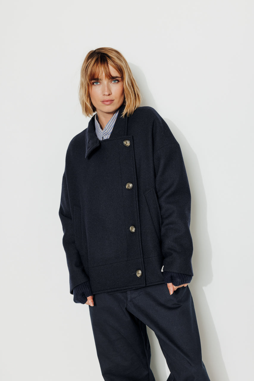 Manteau court oversize bleu marine femme Trench Coat Trench