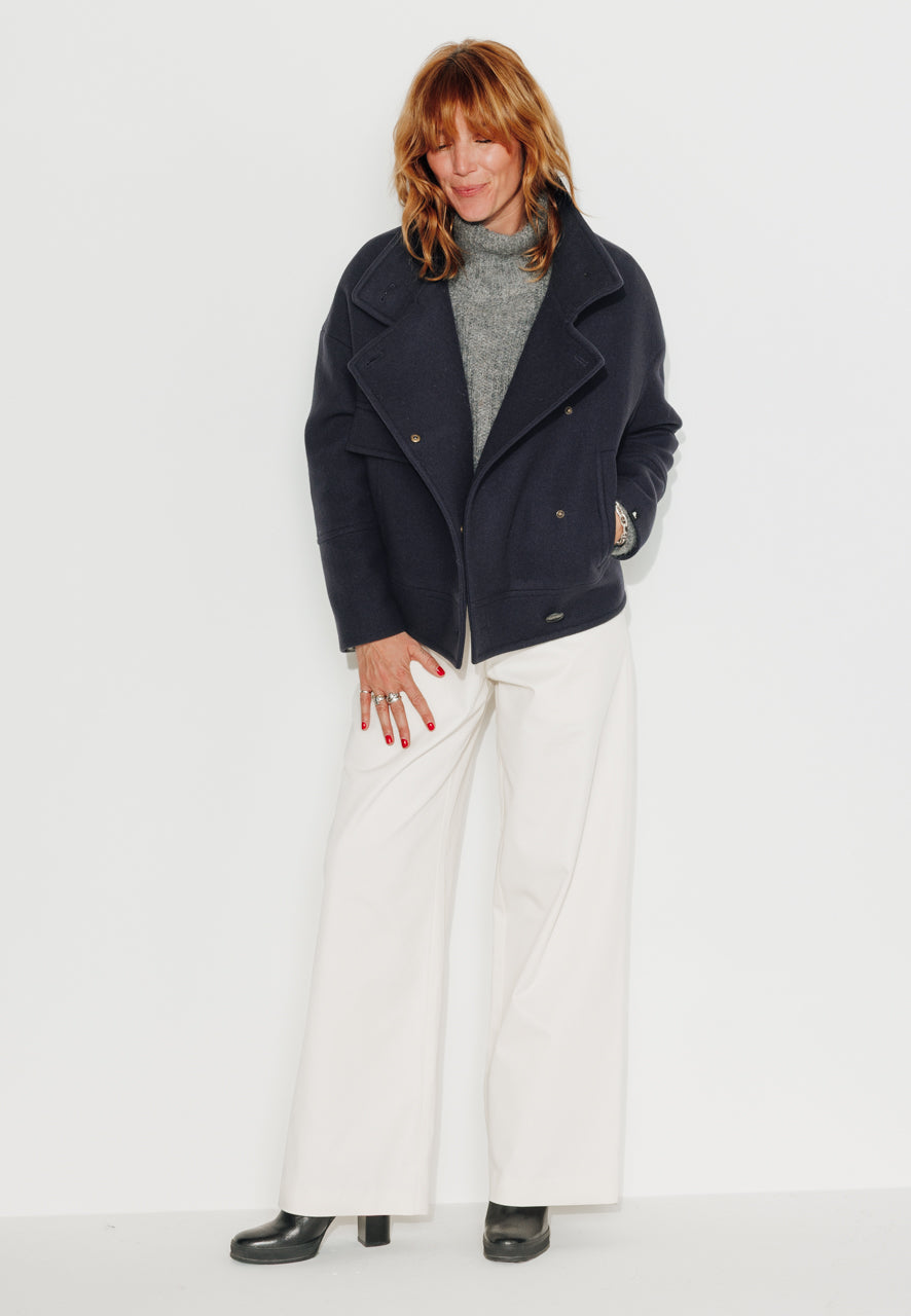 MABLY - MABLY - Blouson court oversize en drap de laine marine MARINE - Trench & Coat