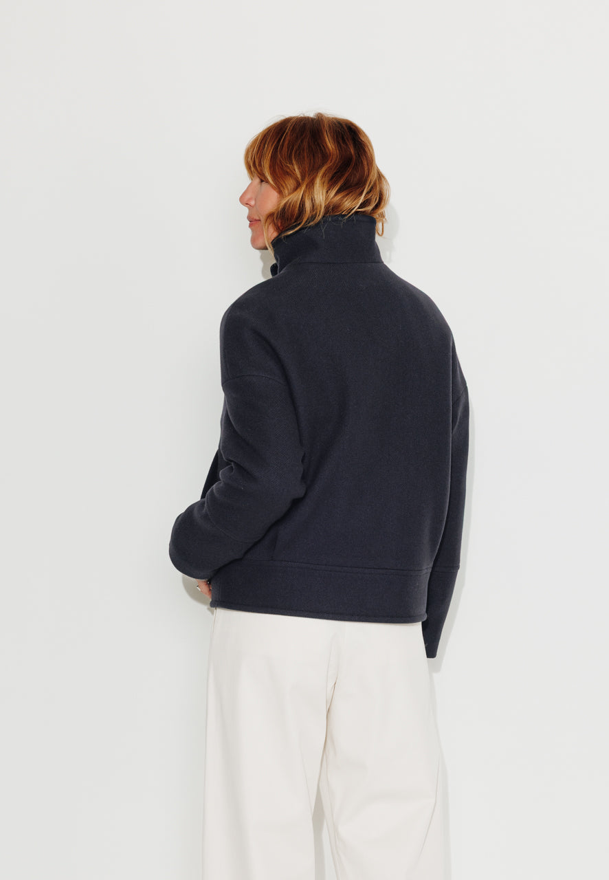 MABLY - MABLY - Blouson court oversize en drap de laine marine MARINE - Trench & Coat