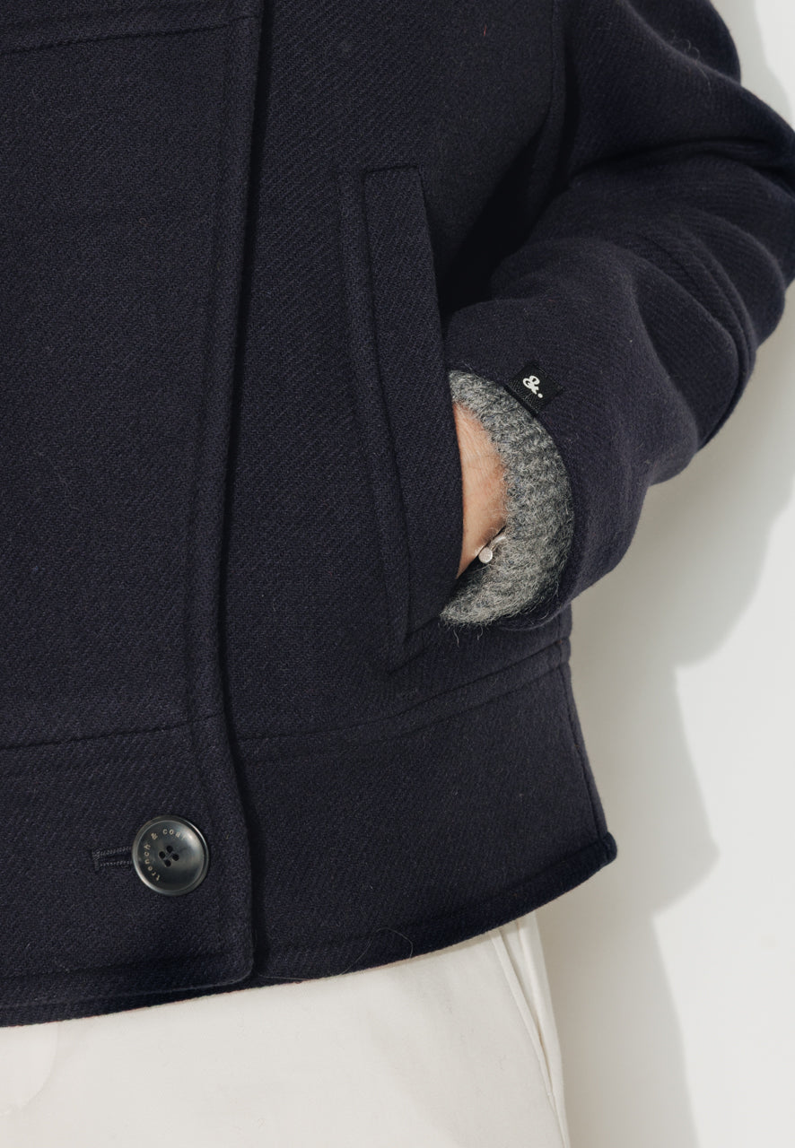 MABLY - MABLY - Blouson court oversize en drap de laine marine MARINE - Trench & Coat