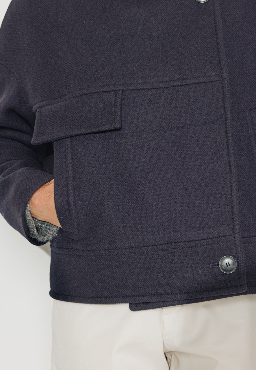 MABLY - MABLY - Blouson court oversize en drap de laine marine MARINE - Trench & Coat
