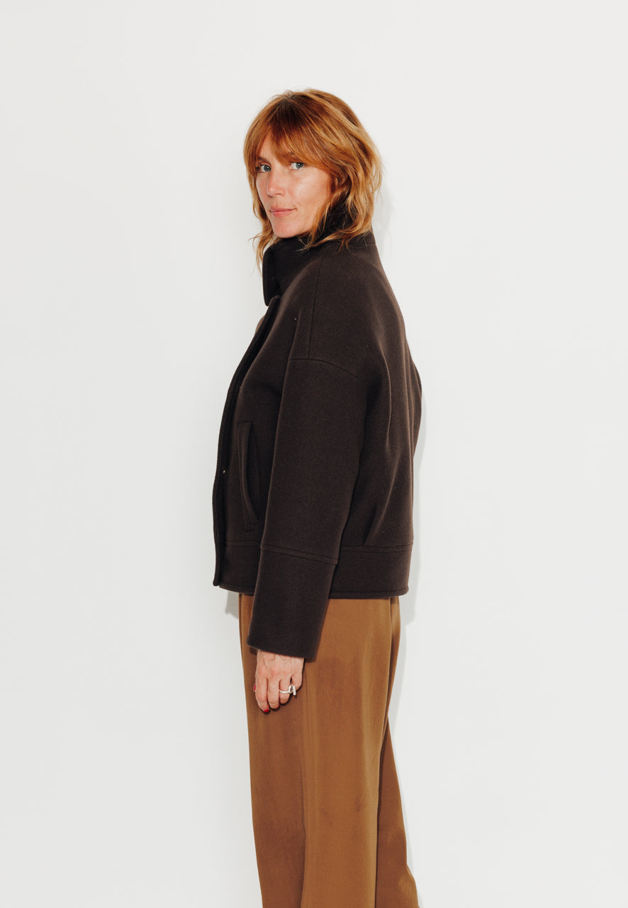 MABLY - MABLY - Blouson court oversize en drap de laine marron ECORCE - Trench & Coat