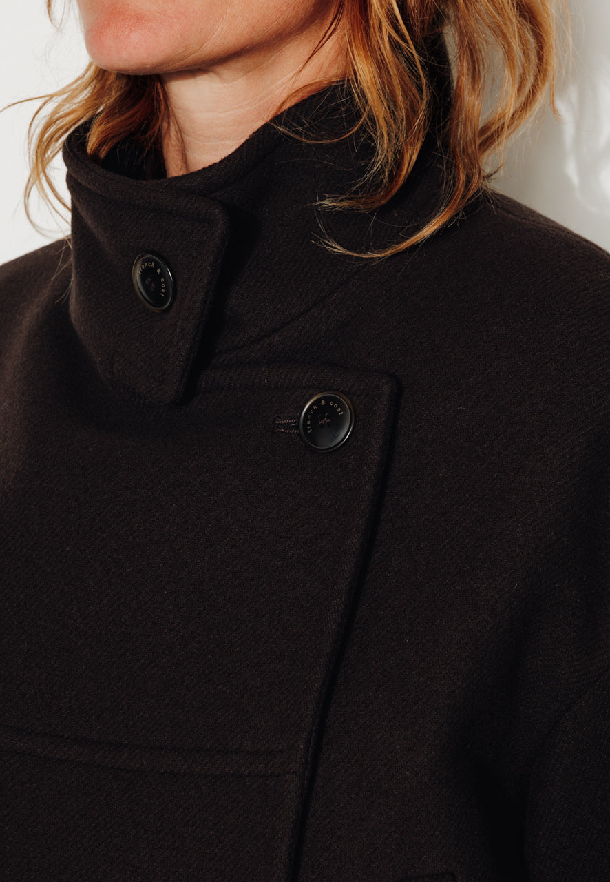 MABLY - MABLY - Blouson court oversize en drap de laine marron ECORCE - Trench & Coat