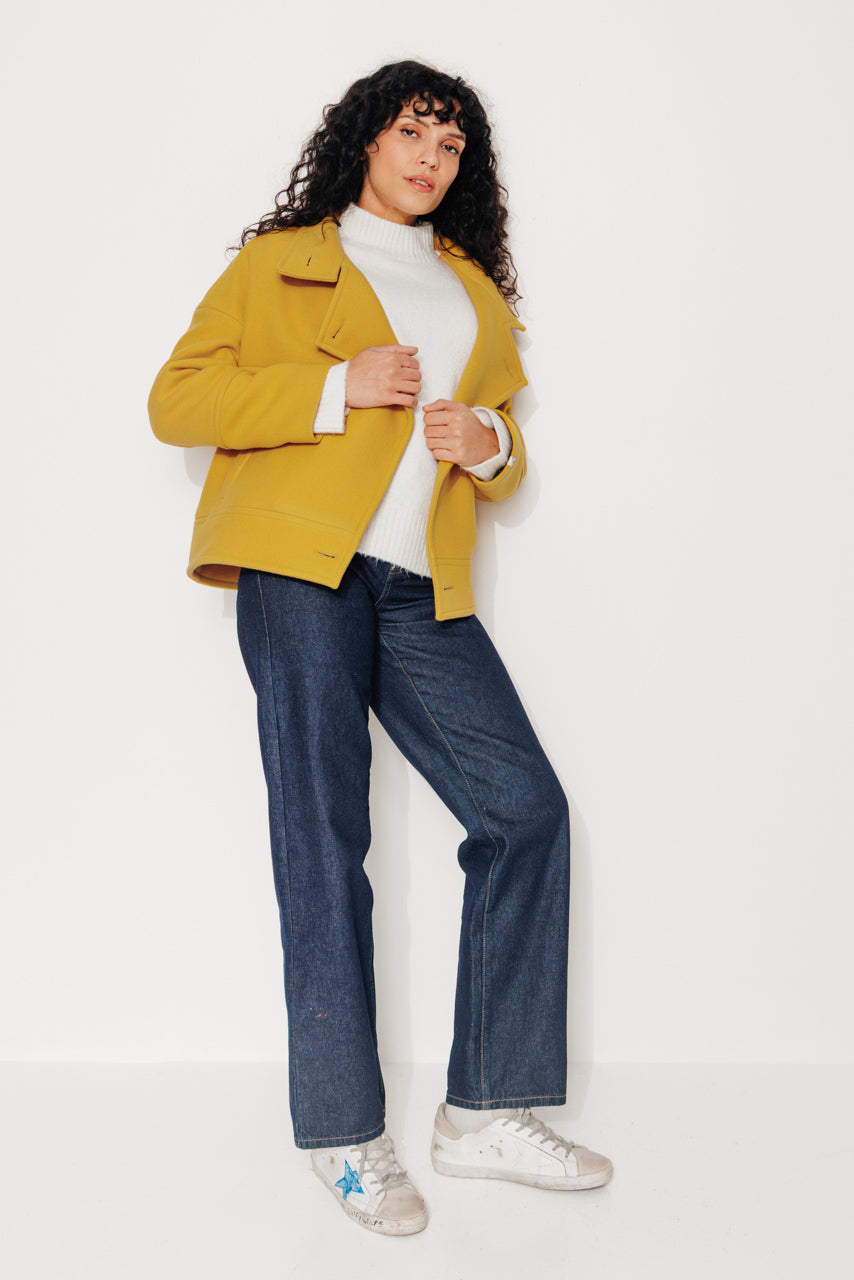 MABLY - MABLY - Blouson court oversize en drap de laine jaune JAUNE - Trench & Coat