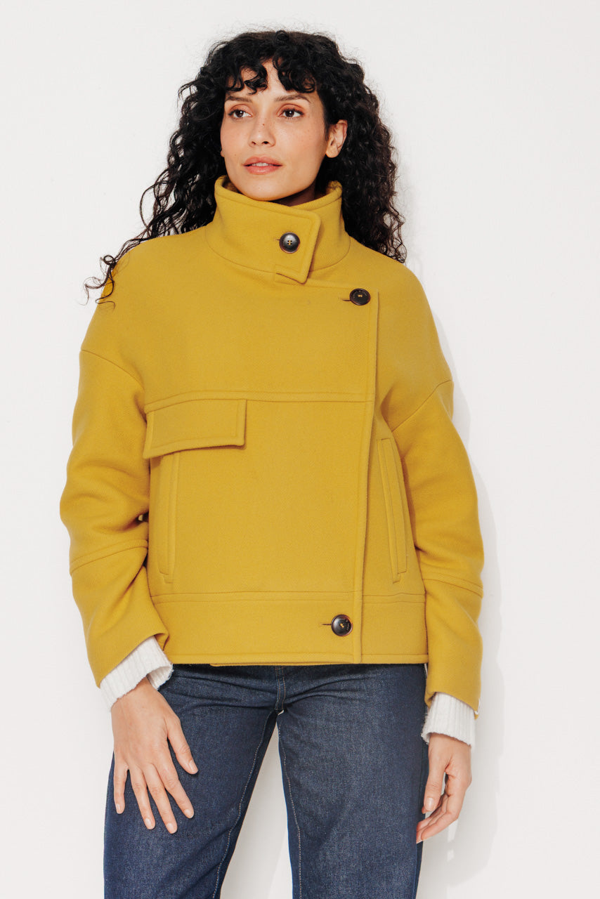 MABLY - MABLY - Blouson court oversize en drap de laine jaune JAUNE - Trench & Coat