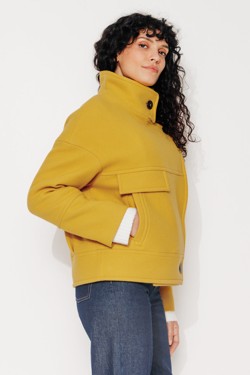 MABLY - MABLY - Blouson court oversize en drap de laine jaune JAUNE - Trench & Coat