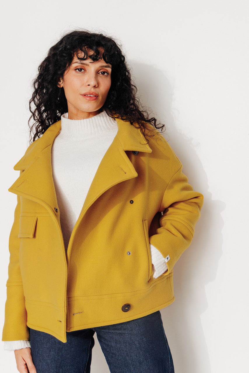 MABLY - MABLY - Blouson court oversize en drap de laine jaune JAUNE - Trench & Coat