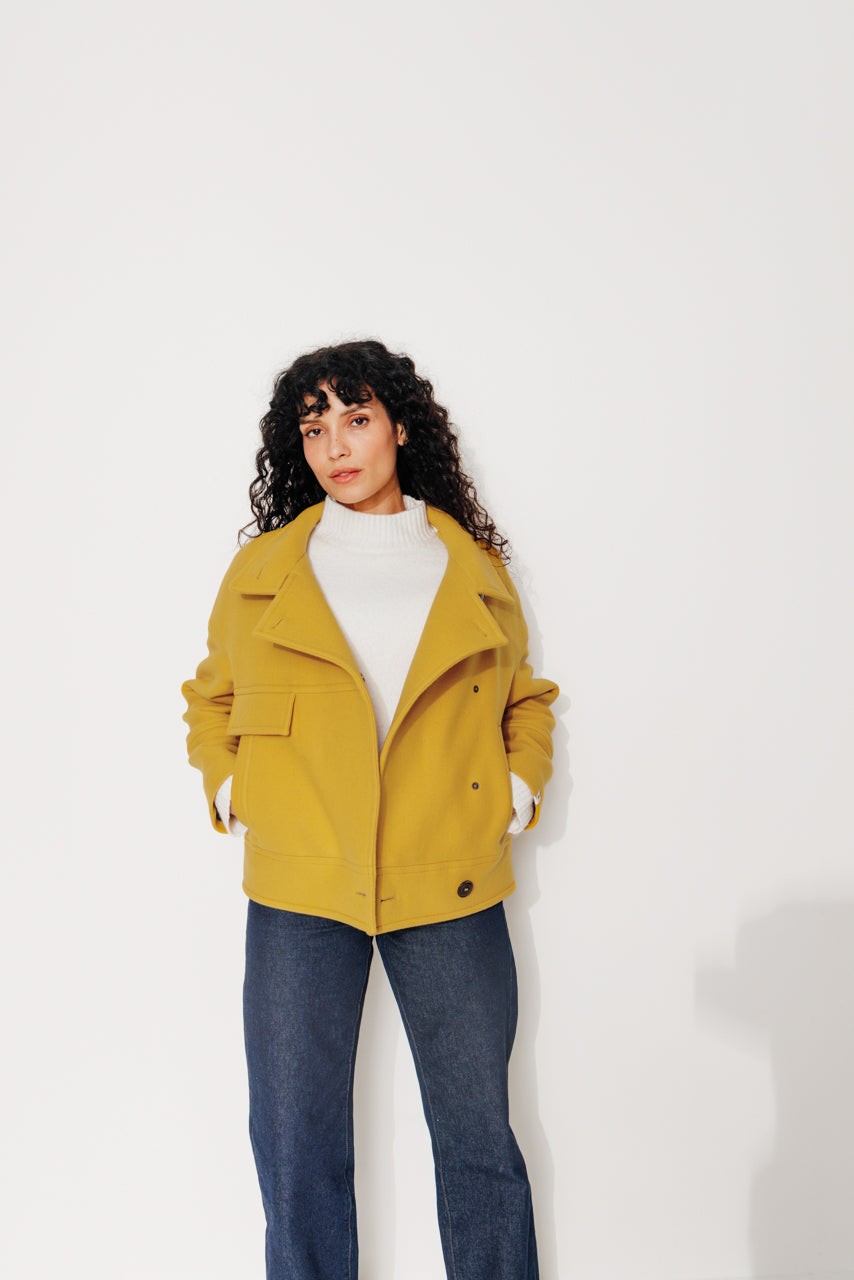 MABLY - MABLY - Blouson court oversize en drap de laine jaune JAUNE - Trench & Coat