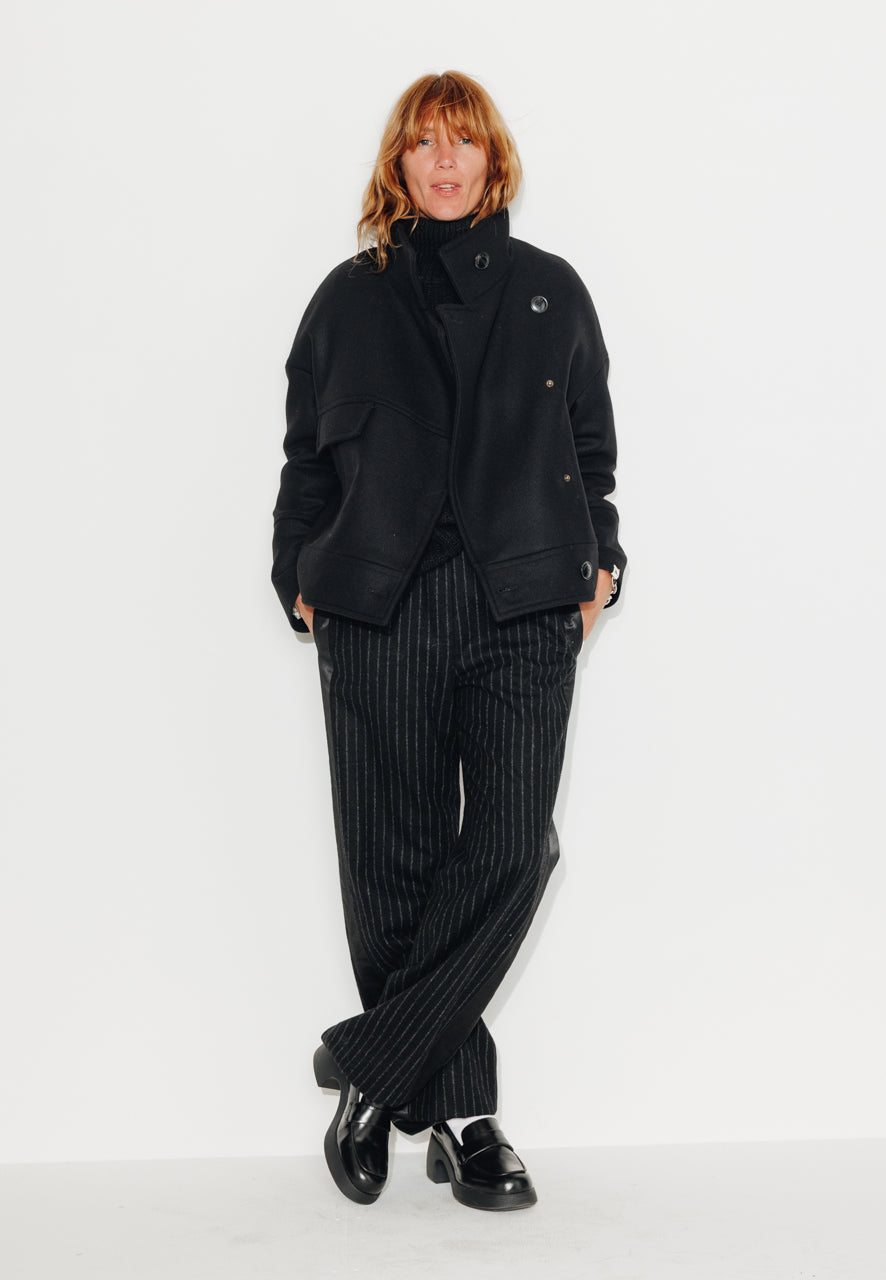 MABLY - MABLY - Blouson court oversize en drap de laine noir Noir / Black - Trench & Coat