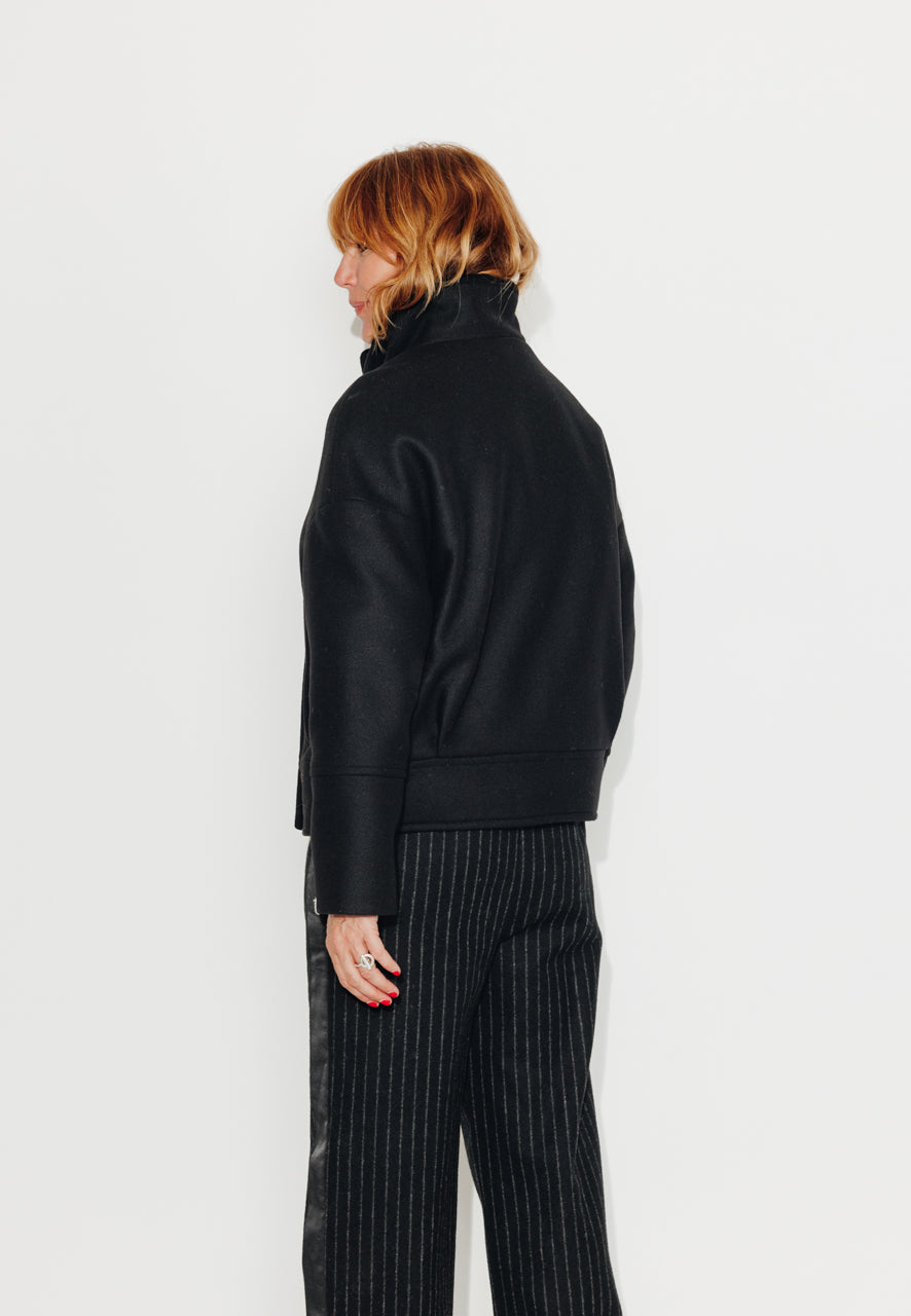 MABLY - MABLY - Blouson court oversize en drap de laine noir Noir / Black - Trench & Coat