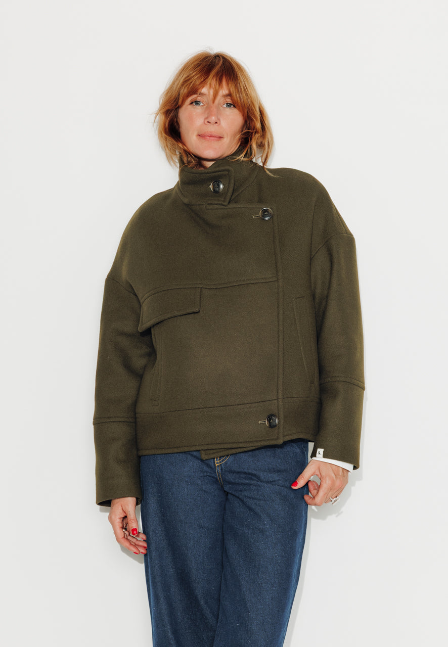 MABLY - MABLY - Blouson court oversize en drap de laine vert Kaki / Khaki - Trench & Coat