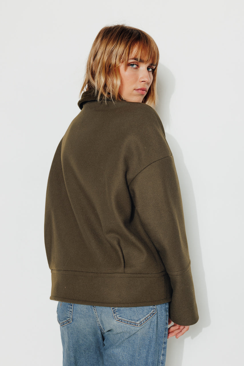 MABLY - MABLY - Blouson court oversize en drap de laine vert Kaki / Khaki - Trench & Coat