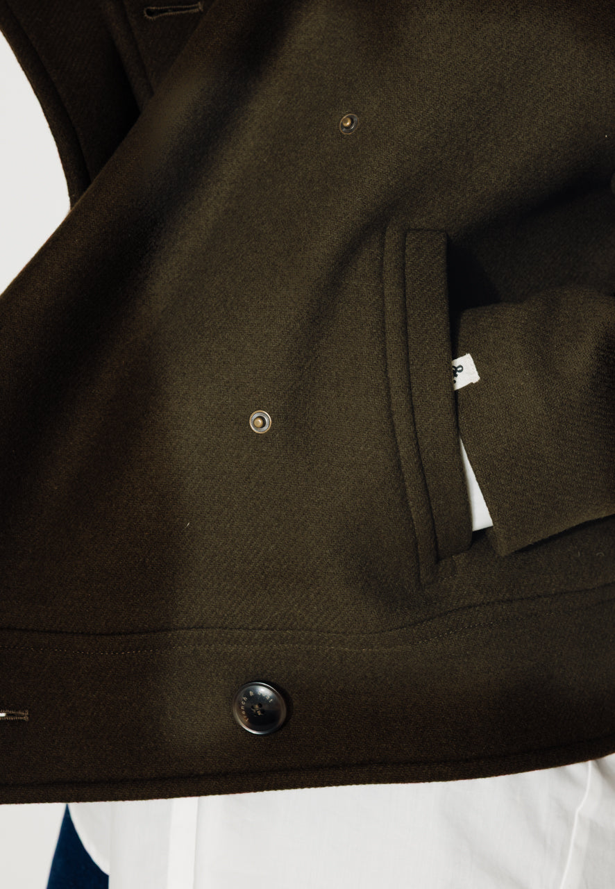 MABLY - MABLY - Blouson court oversize en drap de laine vert Kaki / Khaki - Trench & Coat