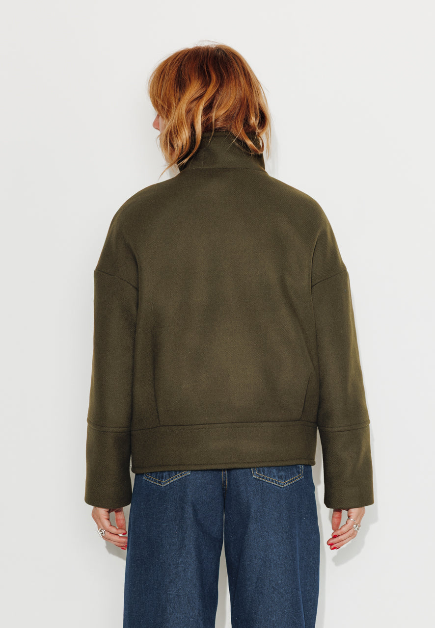 MABLY - MABLY - Blouson court oversize en drap de laine vert Kaki / Khaki - Trench & Coat