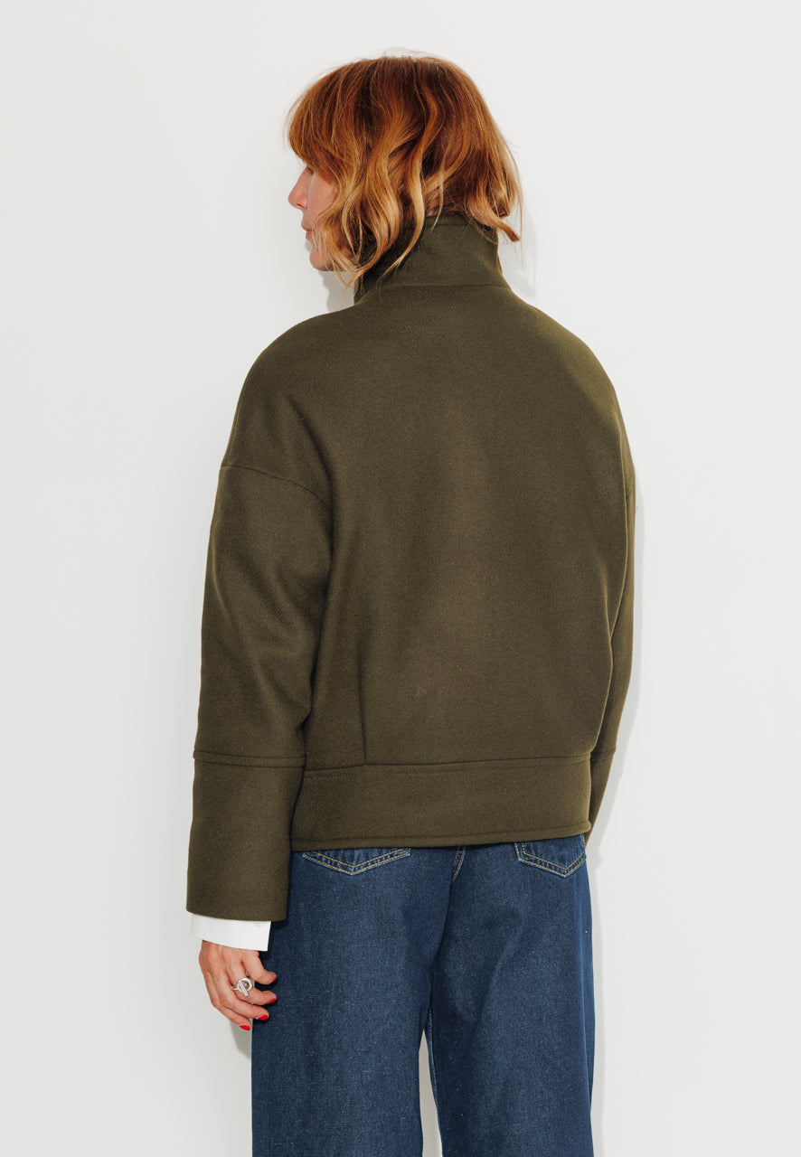 MABLY - MABLY - Blouson court oversize en drap de laine vert Kaki / Khaki - Trench & Coat