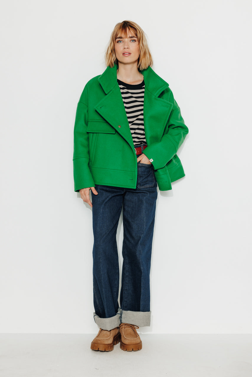 Blouson oversize vert en laine femme Trench Coat Trench