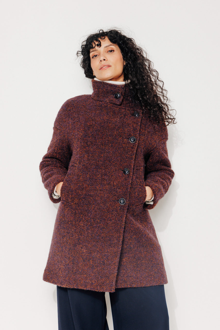 UPIE - UPIE - Manteau mi-long oversize en bouclette bicolore laine & alpaga rouille ROUILLE - Trench & Coat