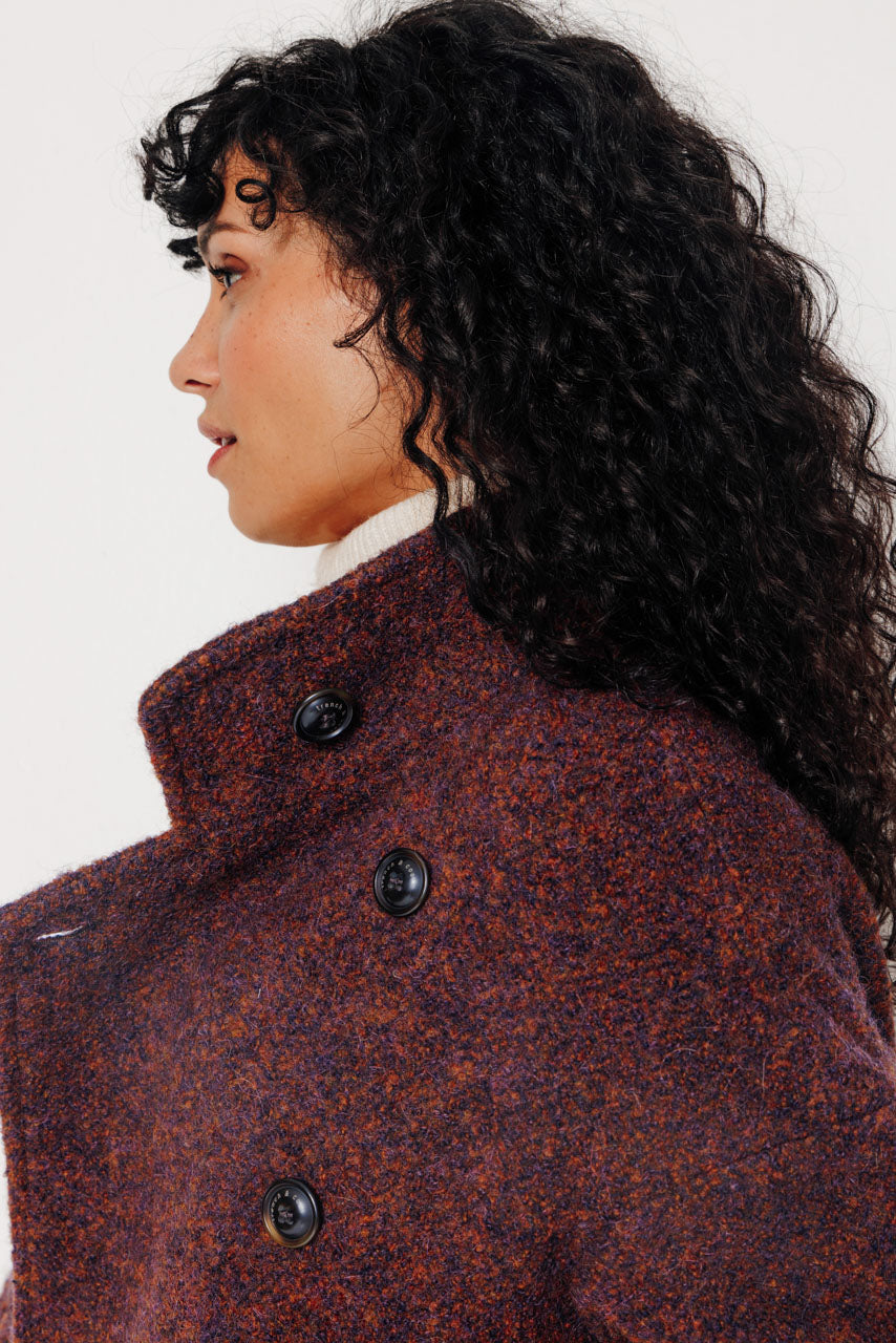 UPIE - UPIE - Manteau mi-long oversize en bouclette bicolore laine & alpaga rouille ROUILLE - Trench & Coat