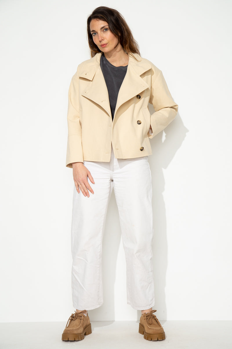 SOFAR - Manteau court oversize 100% coton BEIGE - Trench & Coat