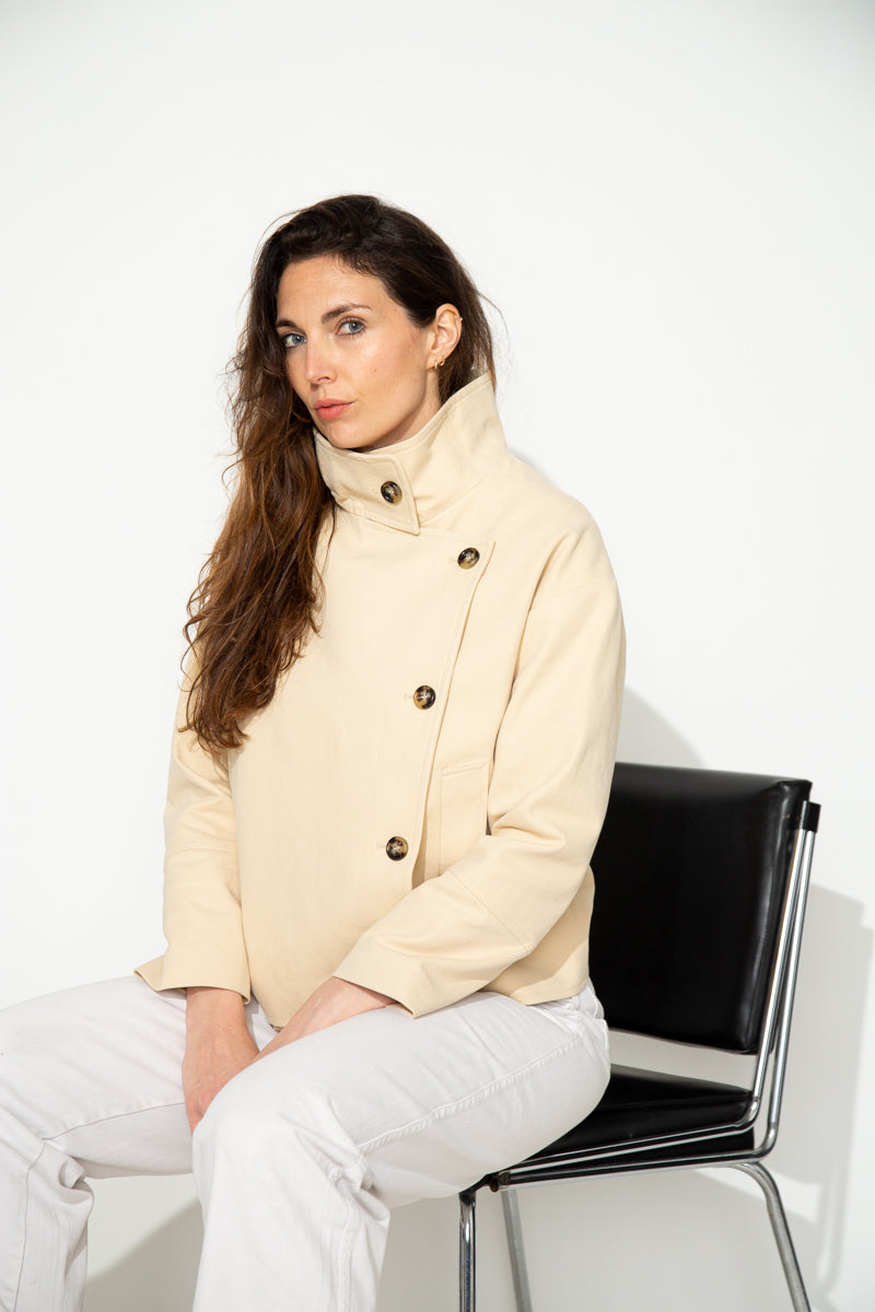 SOFAR - Manteau court oversize 100% coton BEIGE - Trench & Coat