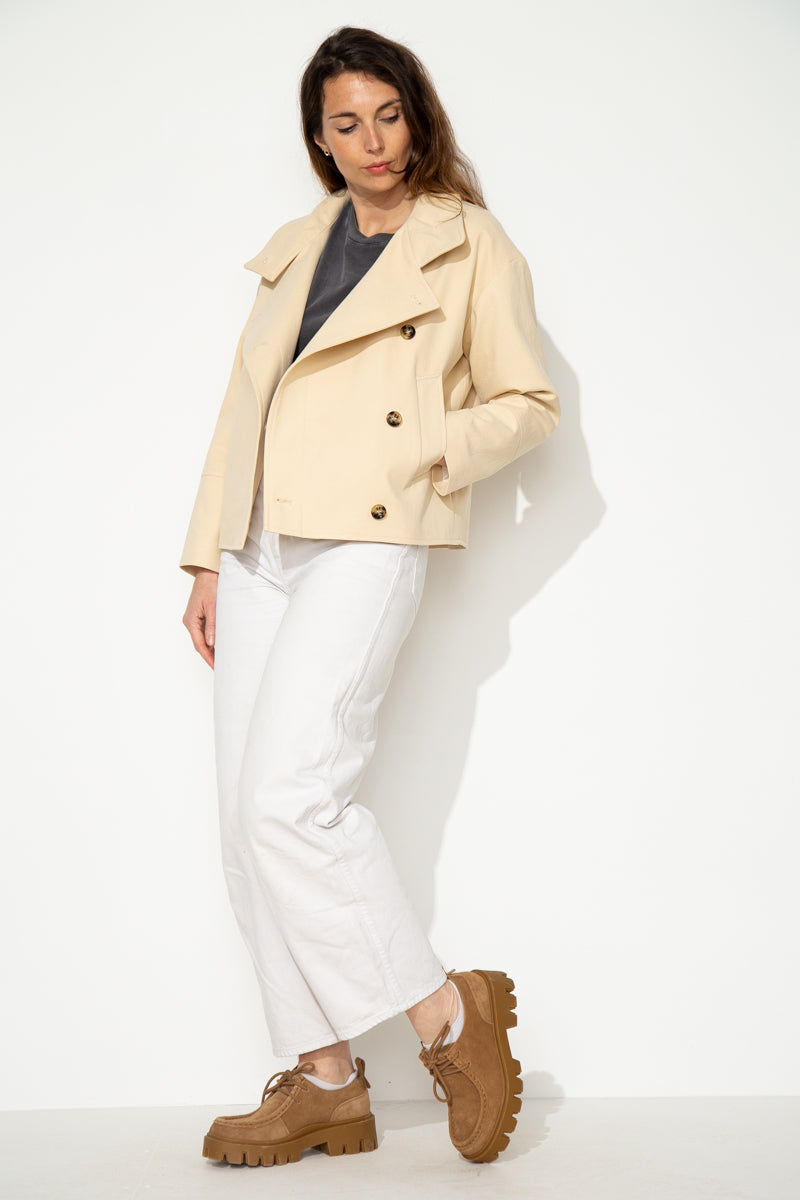 SOFAR - Manteau court oversize 100% coton BEIGE - Trench & Coat