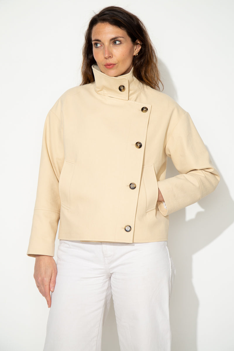 SOFAR - Manteau court oversize 100% coton BEIGE - Trench & Coat
