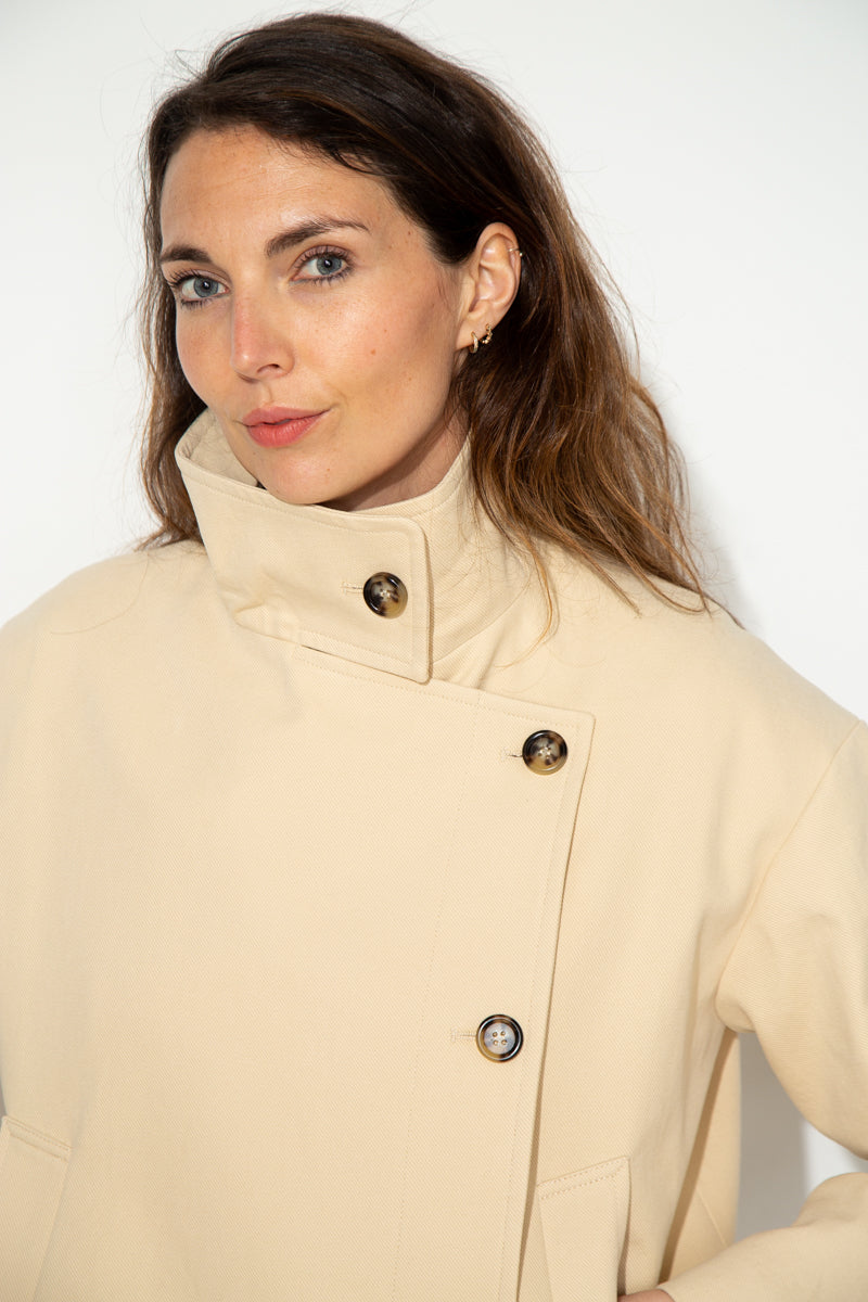 SOFAR - Manteau court oversize 100% coton BEIGE - Trench & Coat