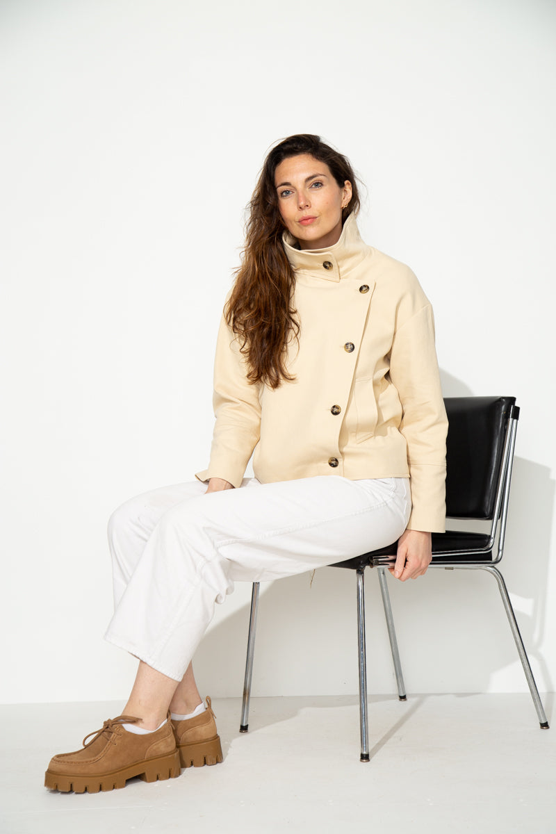 SOFAR - Manteau court oversize 100% coton BEIGE - Trench & Coat