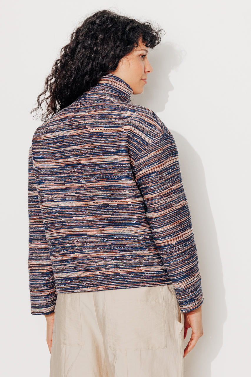 SOFAR - SOFAR - Manteau court oversize en jacquard rayé MARINE/CORAIL - Trench & Coat