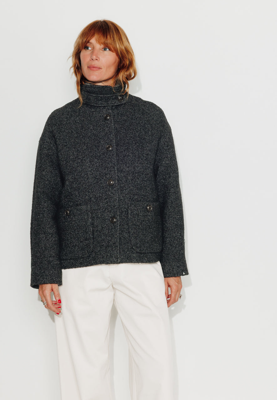SEQUOIA - SEQUOIA - Manteau court en gabardine de laine bouclée recyclée noir NOIR - Trench & Coat