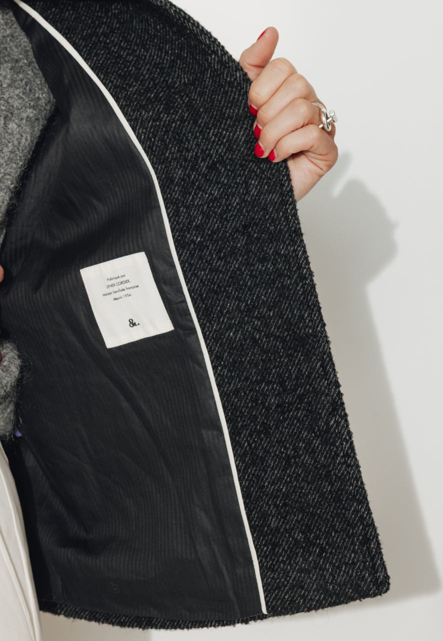 SEQUOIA - SEQUOIA - Manteau court en gabardine de laine bouclée recyclée noir NOIR - Trench & Coat