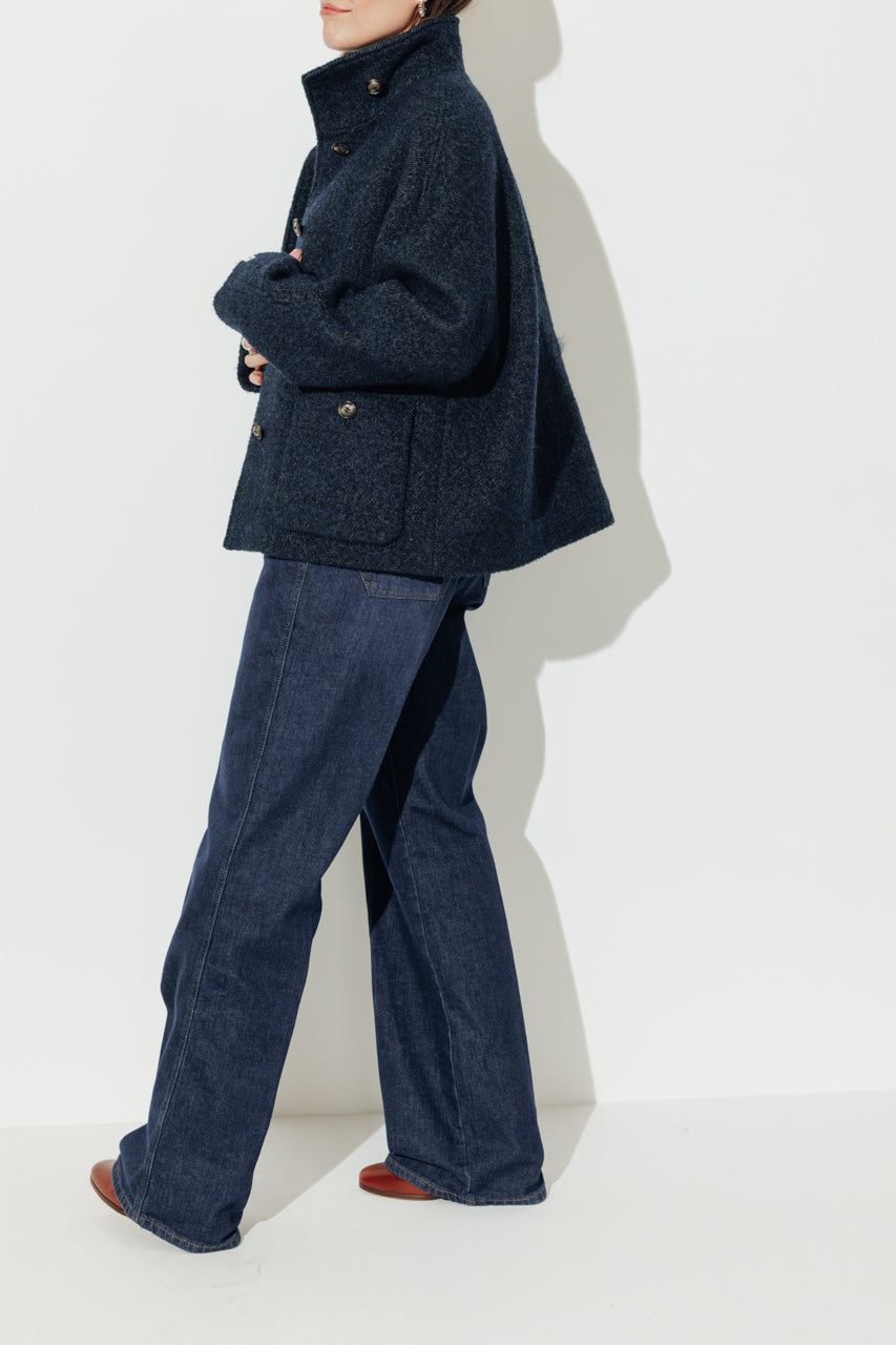 SEQUOIA - SEQUOIA - Manteau court en gabardine de laine bouclée recyclée bleu OCEAN - Trench & Coat