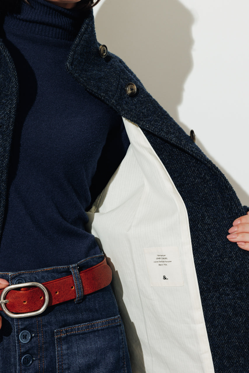 SEQUOIA - SEQUOIA - Manteau court en gabardine de laine bouclée recyclée bleu OCEAN - Trench & Coat