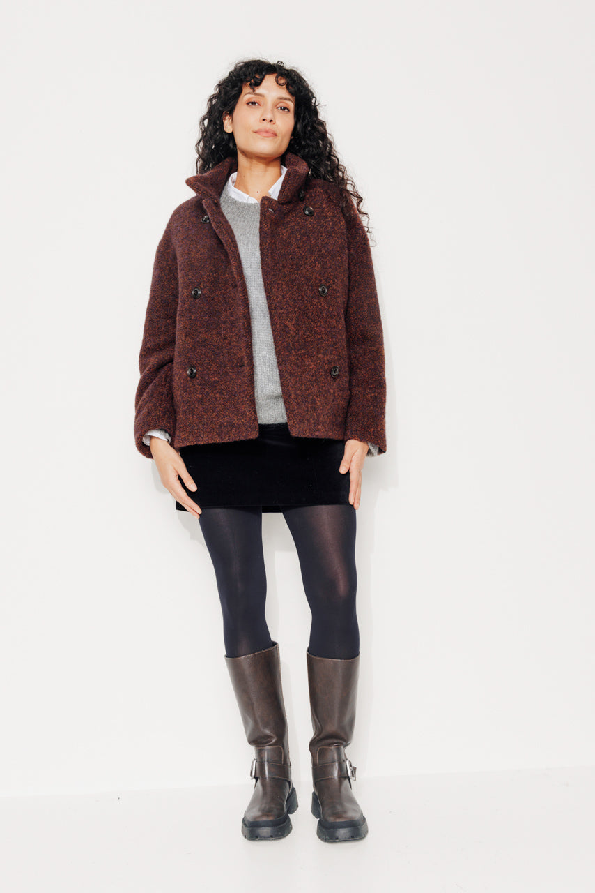 PLUMERIA - PLUMERIA - Manteau court oversize en bouclette laine et alpaga rouille ROUILLE - Trench & Coat
