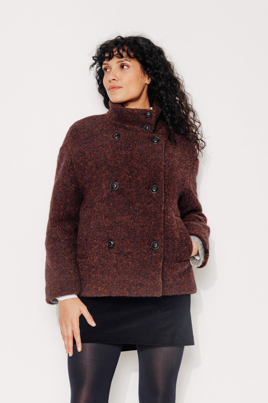 PLUMERIA - PLUMERIA - Manteau court oversize en bouclette laine et alpaga rouille ROUILLE - Trench & Coat