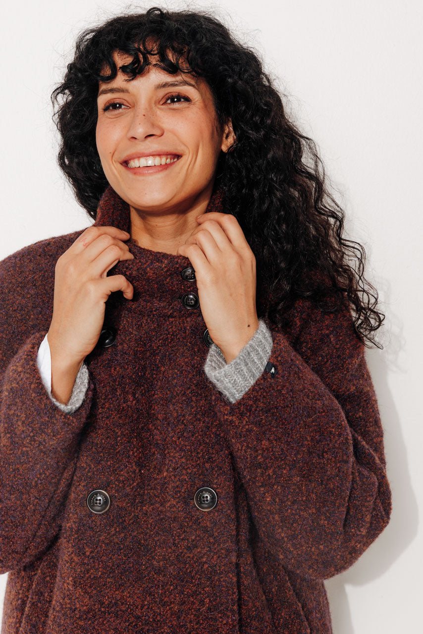 PLUMERIA - PLUMERIA - Manteau court oversize en bouclette laine et alpaga rouille ROUILLE - Trench & Coat