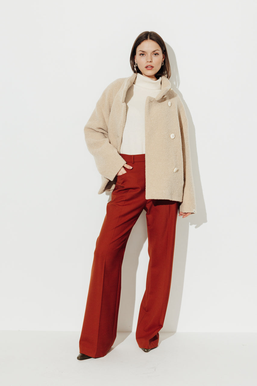 PLUMERIA - PLUMERIA - Manteau court en bouclette de laine vierge beige SABLE - Trench & Coat