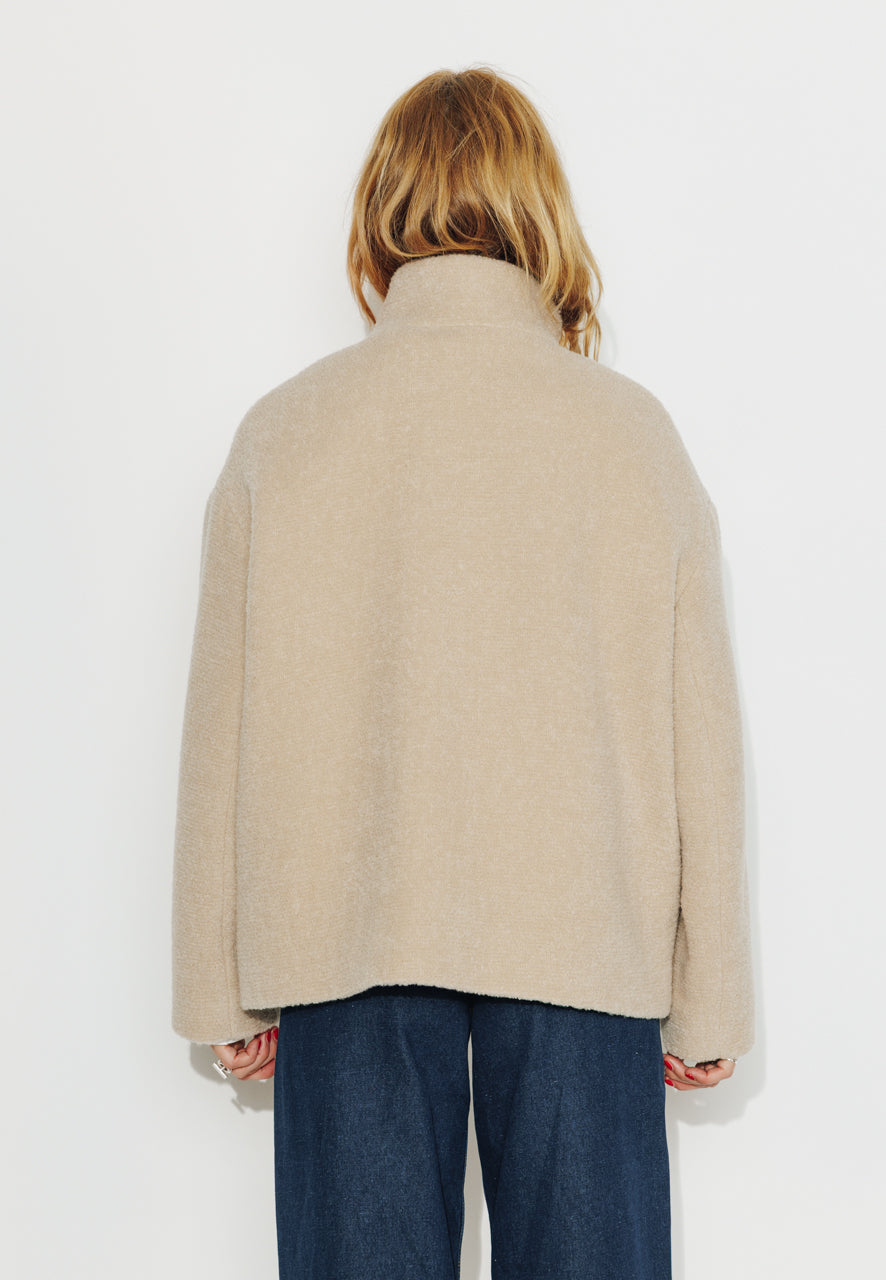 PLUMERIA - PLUMERIA - Manteau court en bouclette de laine vierge beige SABLE - Trench & Coat