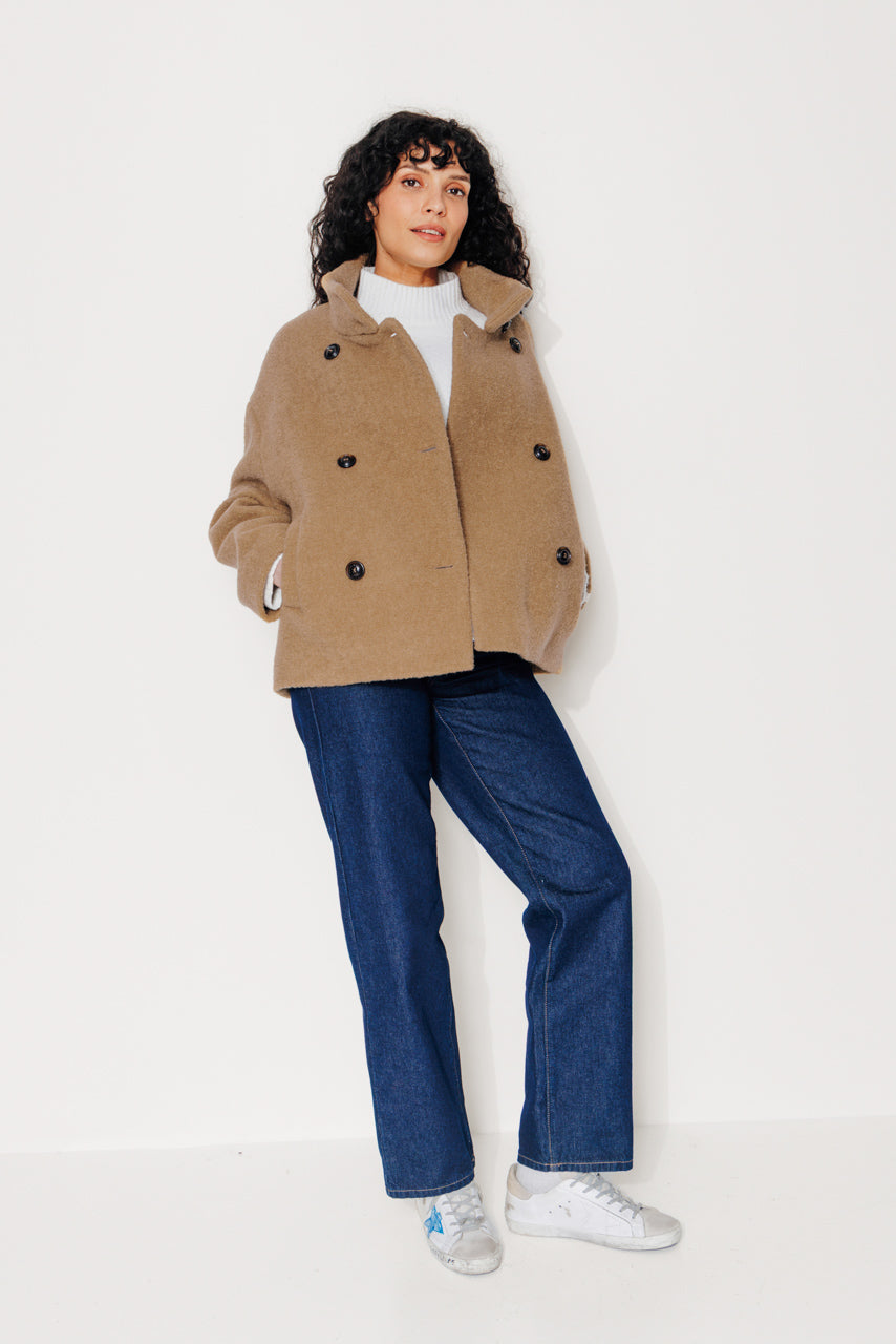 PLUMERIA - PLUMERIA - Manteau court en bouclette de laine vierge moutarde MOUTARDE - Trench & Coat